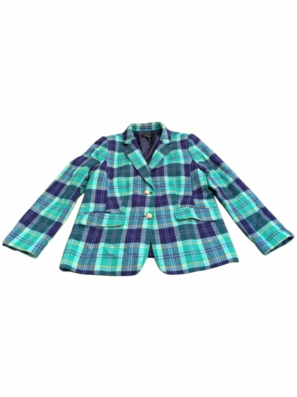 Talbots Teal and Navy Plaid Wool Blazer